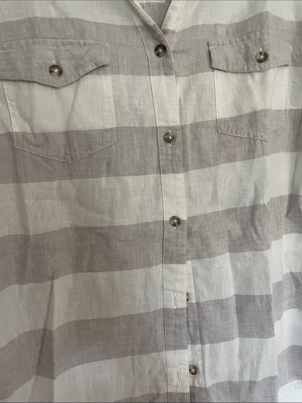 Gray and White Striped Button-Front Shirt Sz XL - Picture 3 of 7